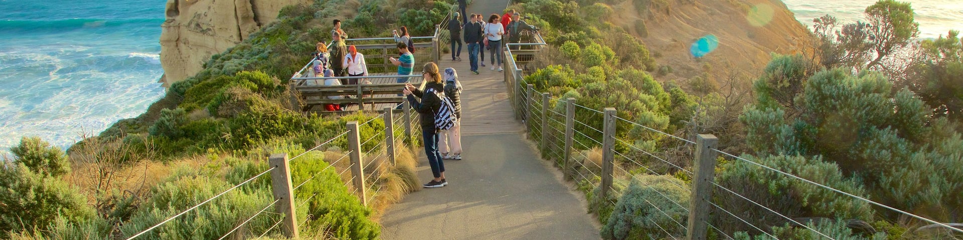 Twelve Apostles featuring general coastal views and views as well as a large group of people
