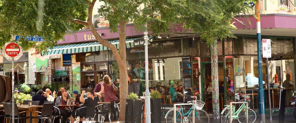 Prahran which includes street scenes and outdoor eating as well as a small group of people