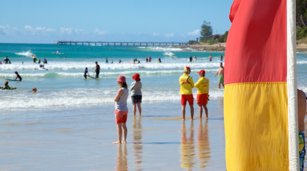 Lorne showing a beach as well as a large group of people