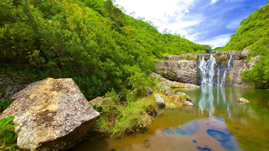 Cascate di Tamarind che include cascata, gola o canyon e lago o sorgente d\'acqua