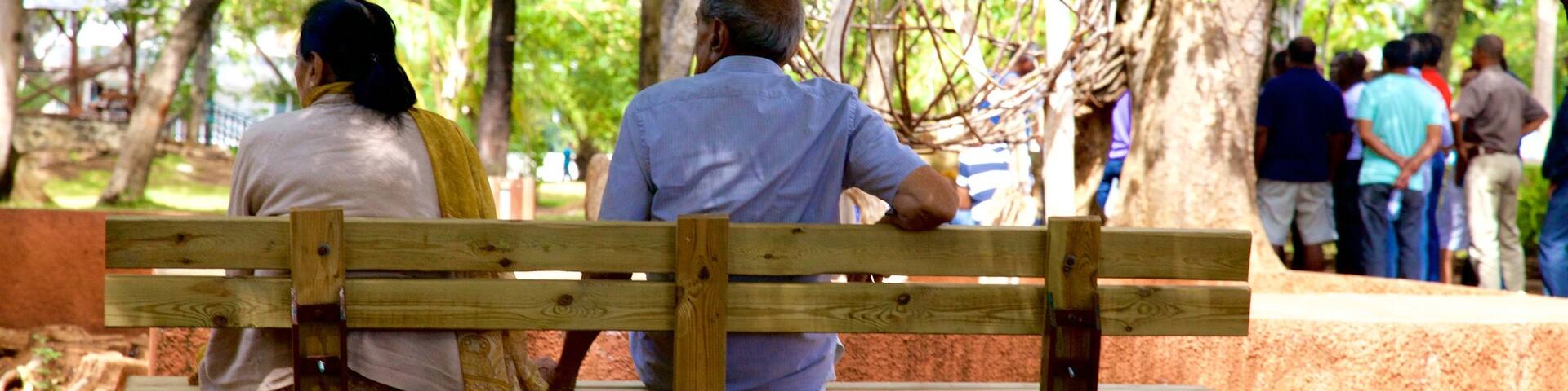 Reunion showing a garden as well as a couple