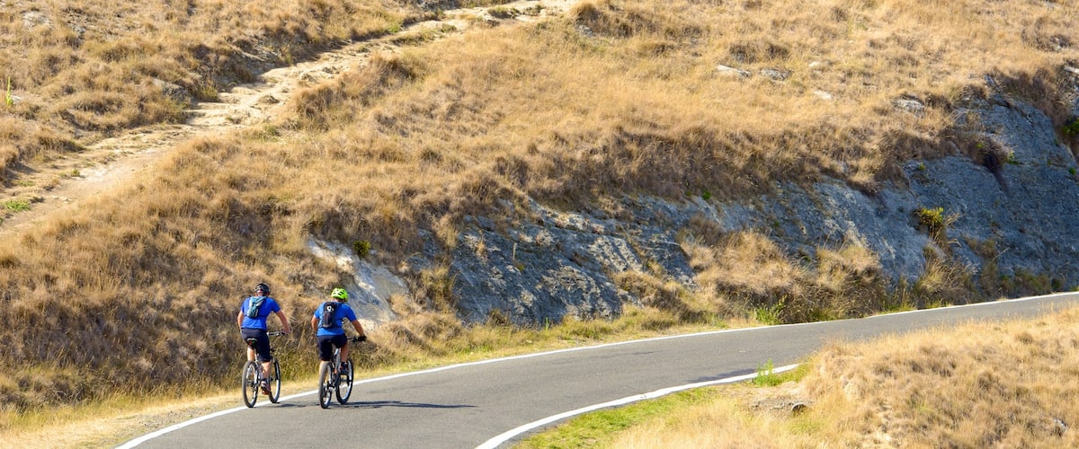 Te Mata Peak featuring road cycling and tranquil scenes as well as a small group of people