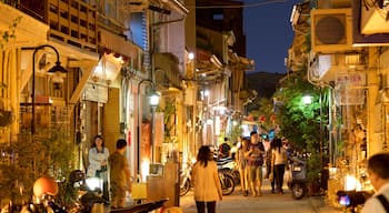 Tainan which includes night scenes, street scenes and nightlife