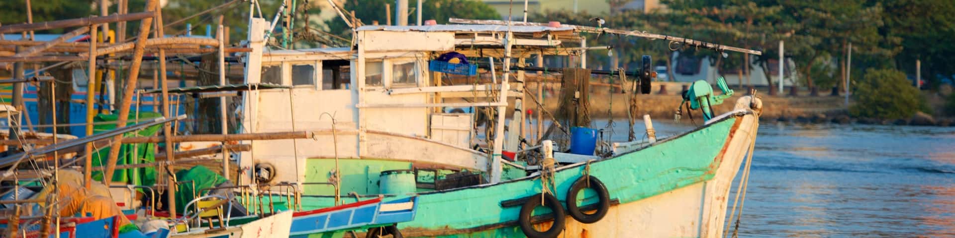 Anping Harbor showing a marina and a city