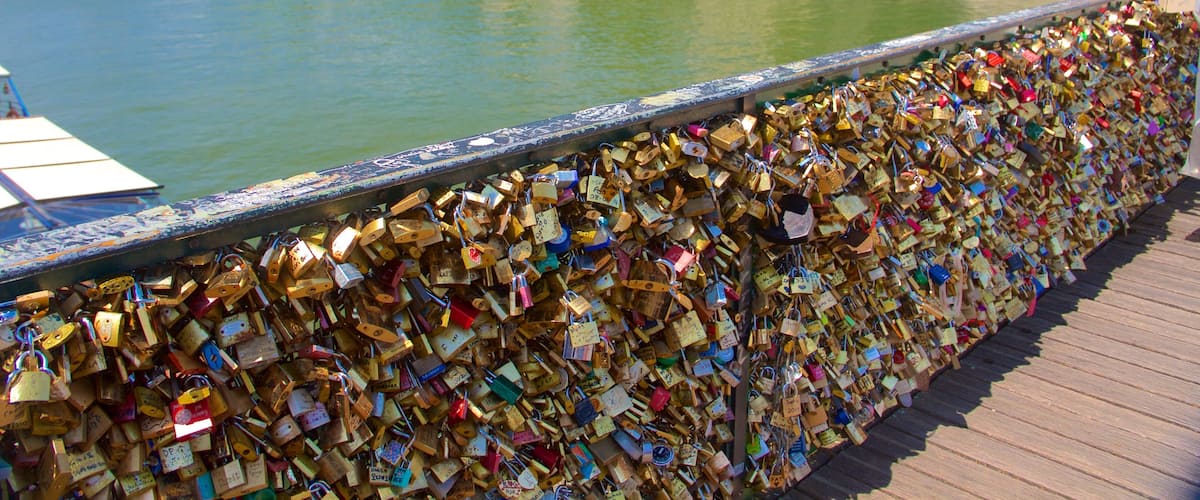 Pont des Arts montrant ville, rivière ou ruisseau et pont