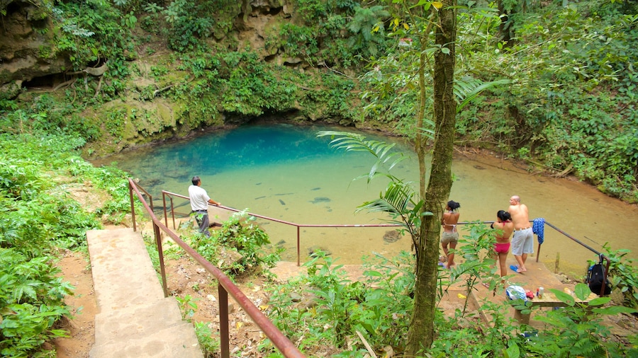 Blue Hole National Park featuring tranquil scenes and a lake or waterhole as well as a small group of people
