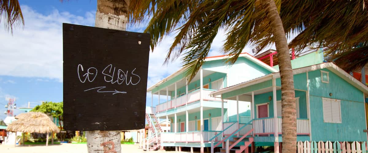 Caye Caulker featuring a coastal town and signage
