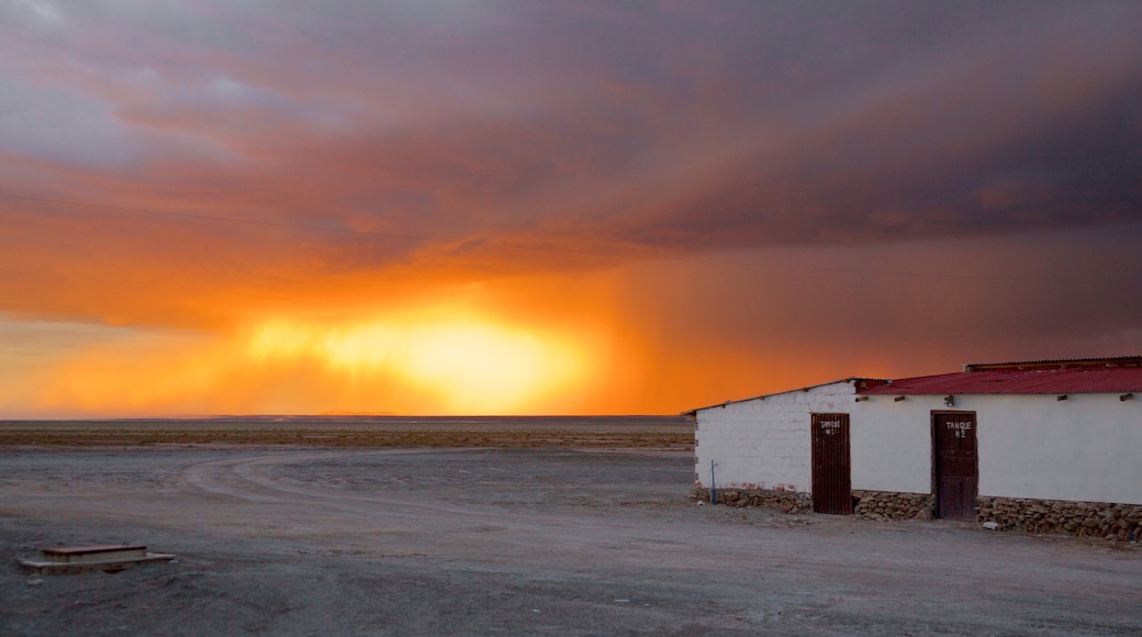 Uyuni showing tranquil scenes and a sunset