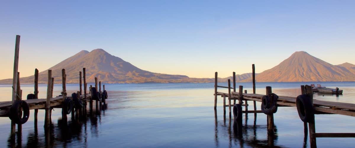 San Pedro Volcano which includes a sunset, landscape views and mountains