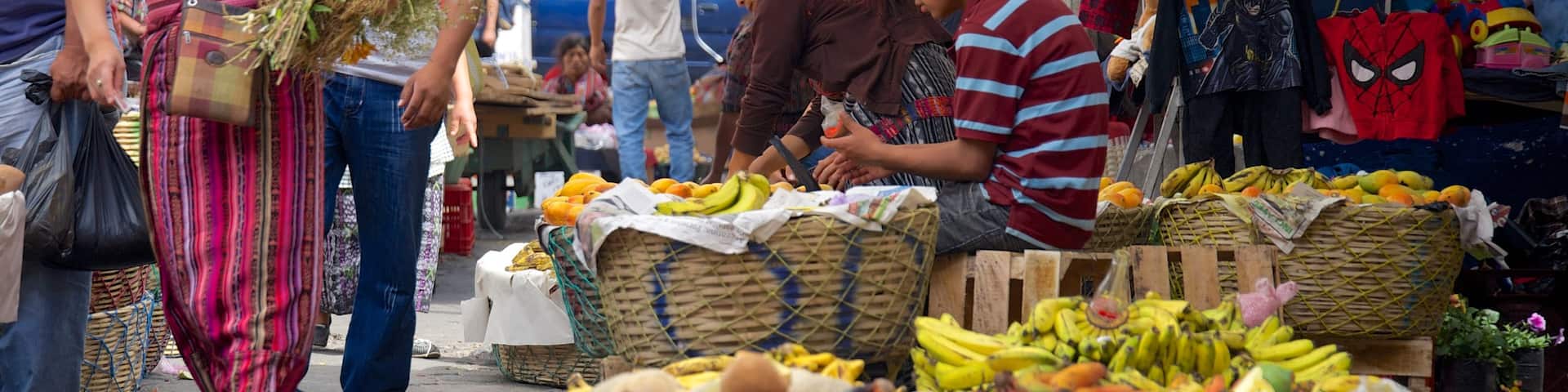Panajachel Municipal Market featuring markets as well as a small group of people
