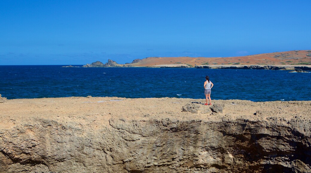 Natural Bridge - Boca Andicuri featuring rugged coastline as well as an individual female