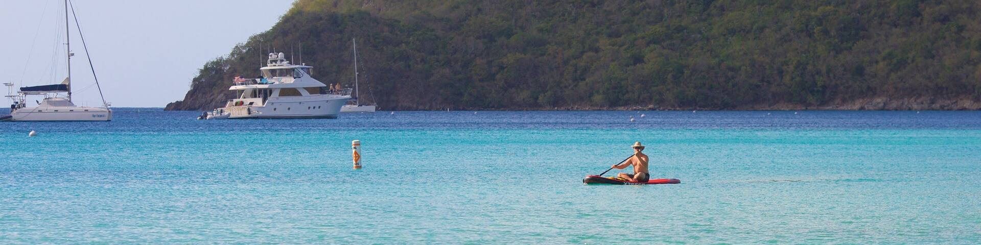 Maho Beach showing kayaking or canoeing and general coastal views