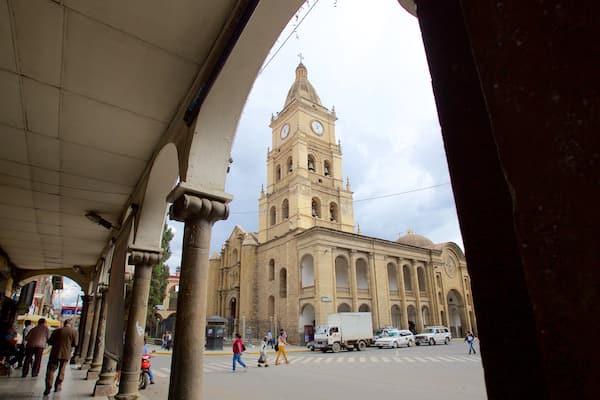 Cochabamba Cathedral featuring heritage architecture, street scenes and a church or cathedral