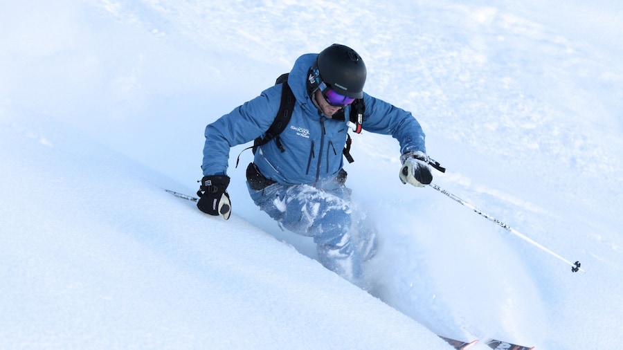 Val Thorens Ski Resort which includes snow and snow skiing as well as an individual male