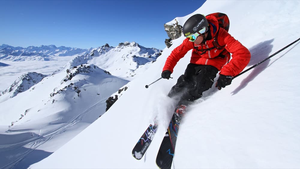 Station de ski de Val Thorens montrant neige, ski de randonnée et panoramas