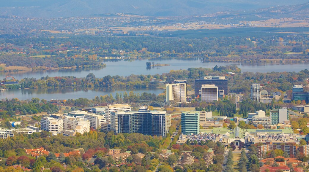 Canberra showing landscape views, a city and a river or creek