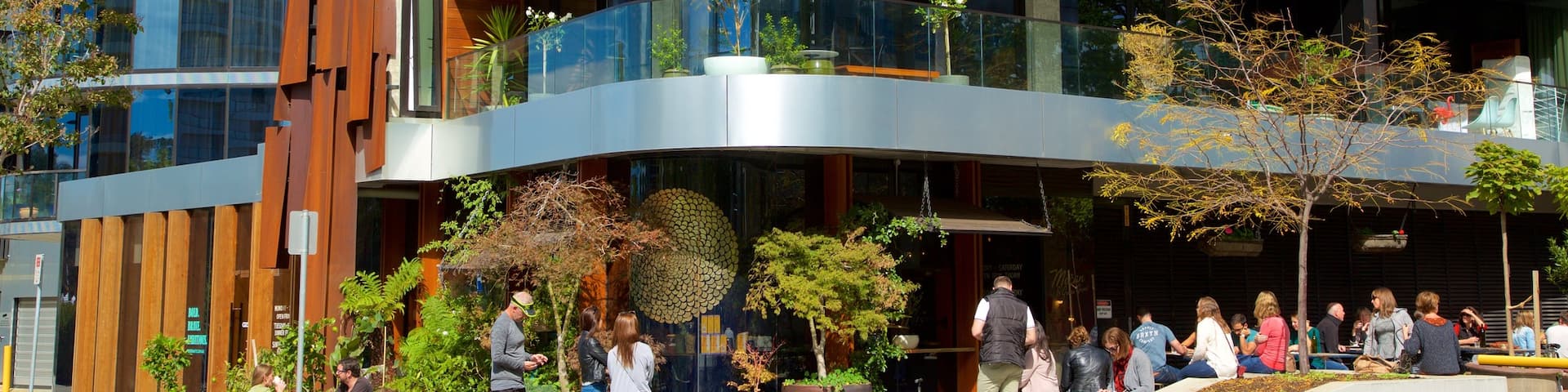 Acton showing modern architecture and café lifestyle