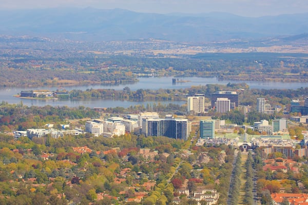 Canberra which includes a lake or waterhole and a city