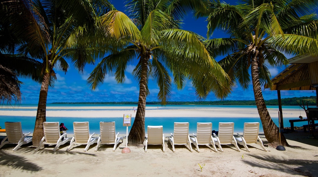 Aitutaki which includes a sandy beach and tropical scenes