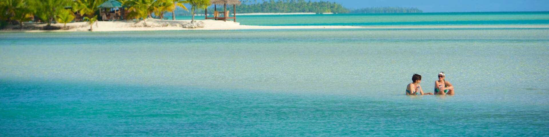 Aitutaki showing general coastal views as well as a small group of people