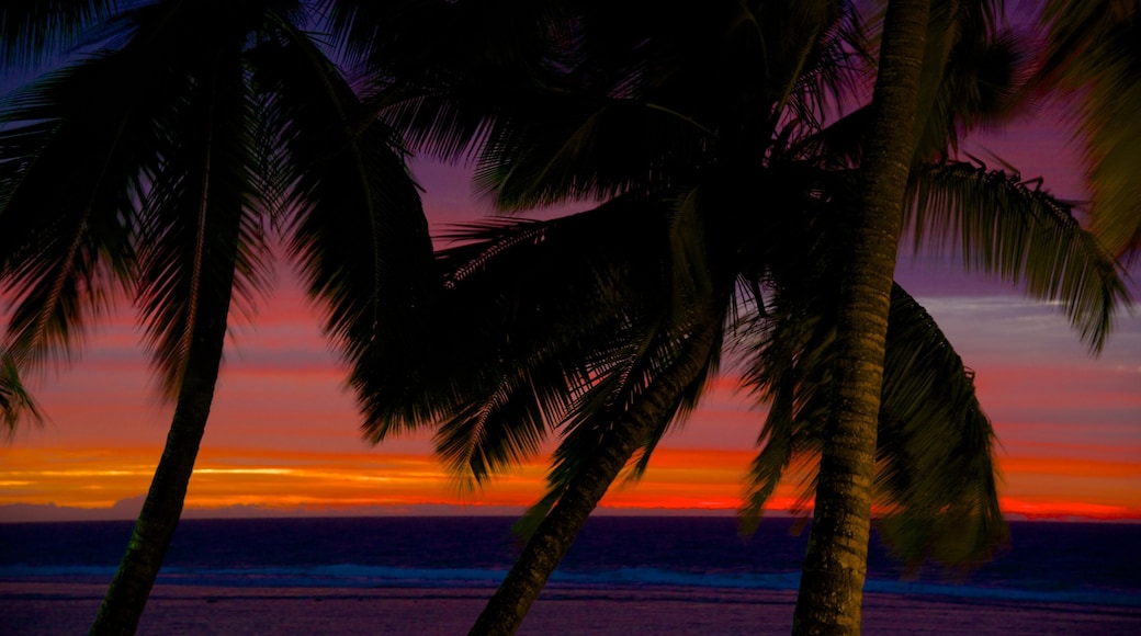 Rarotonga bevat algemene kustgezichten, een zonsondergang en tropische uitzichten