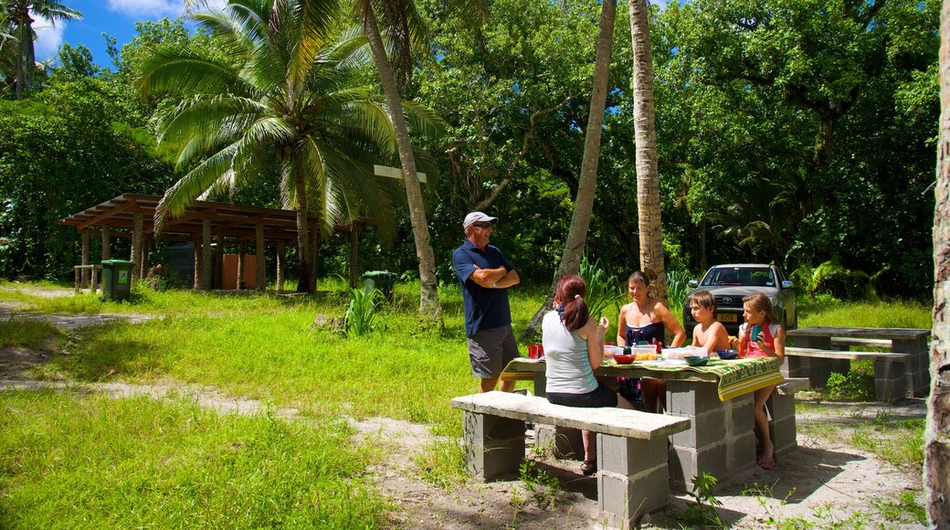 Atiu mostrando picnic y imágenes de bosques y también un pequeño grupo de personas