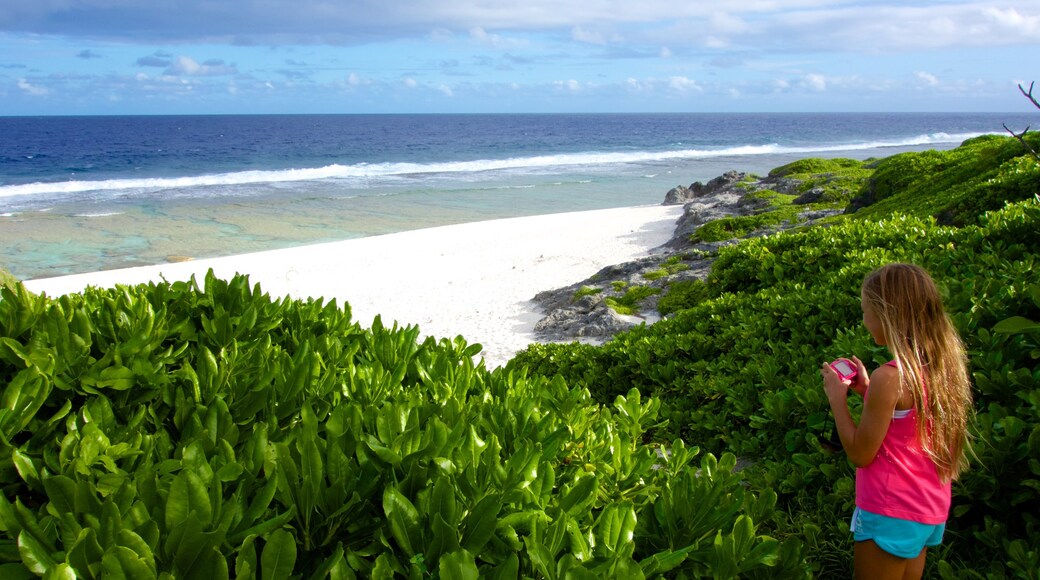 Atiu que incluye una playa de arena y también un niño