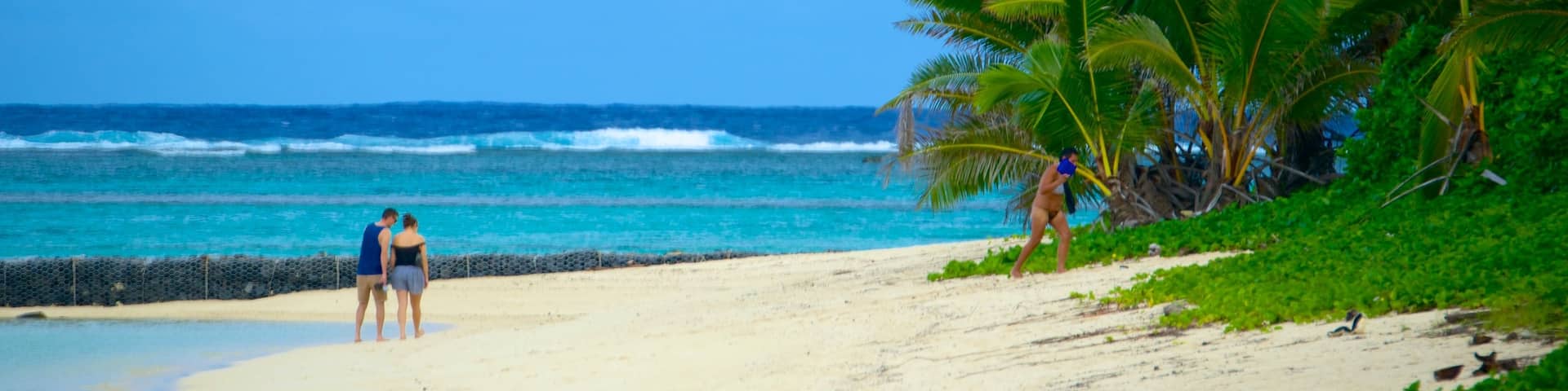 Aro\'a Beach which includes a sandy beach as well as an individual male