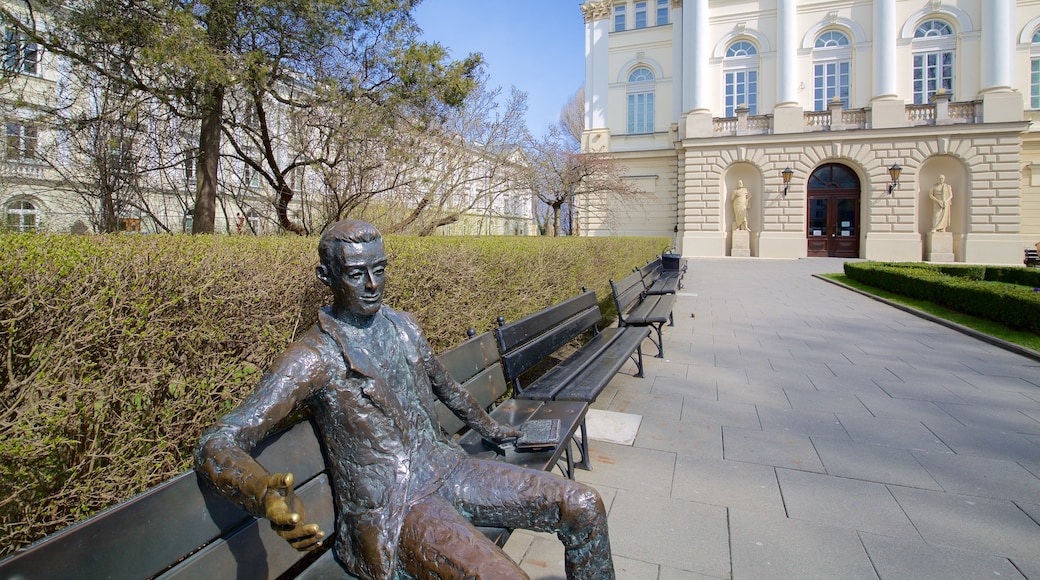 Warsaw University which includes heritage elements and a statue or sculpture