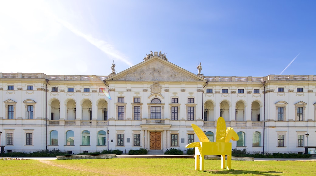 National Library of Poland featuring heritage architecture and outdoor art