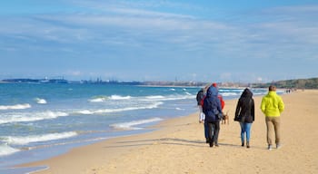 Jelitkowo-stranden som visar en strand såväl som en liten grupp av människor