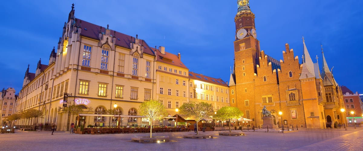Wroclaw Market Square featuring night scenes and heritage architecture