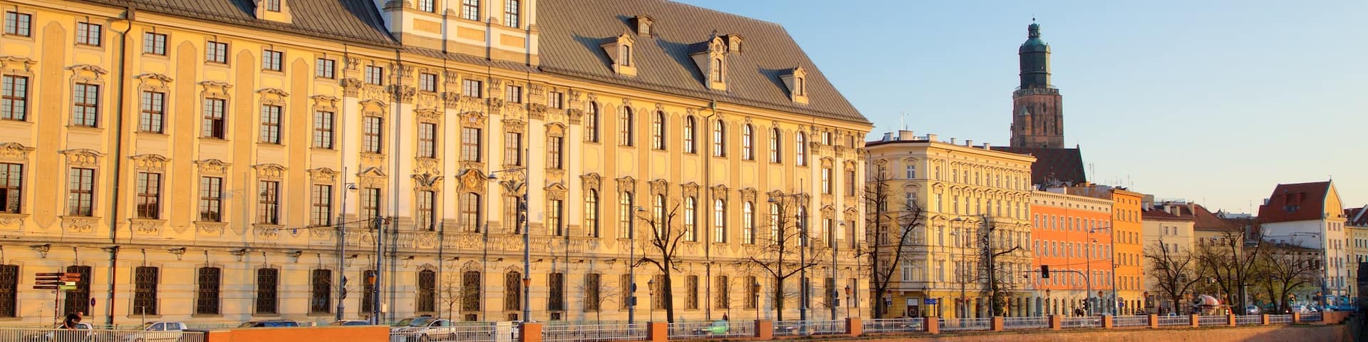 Wroclaw University featuring a river or creek and heritage architecture