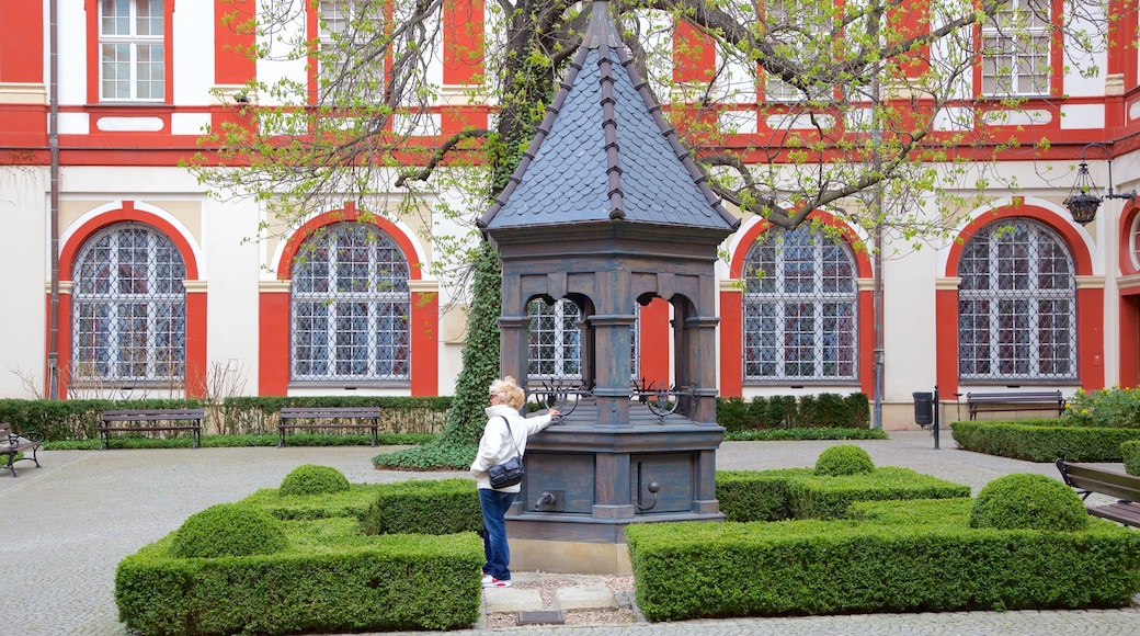 Ossolineum das einen Garten und Platz oder Plaza sowie einzelne Frau