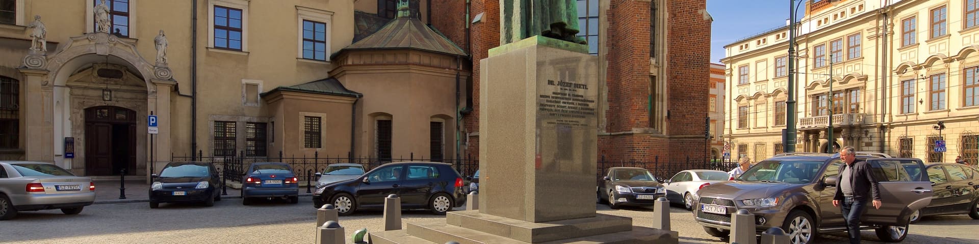 St. Francis of Assisi Church and Monastery which includes a statue or sculpture, a church or cathedral and a square or plaza