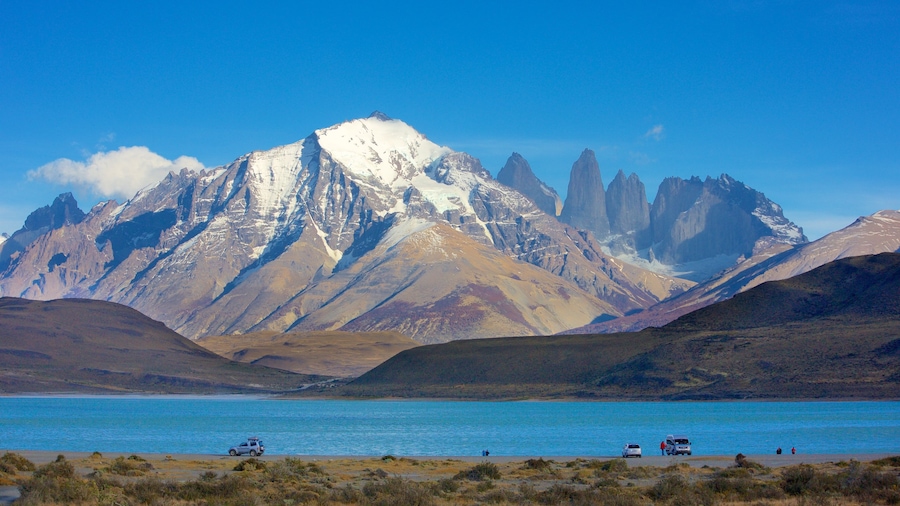 Torres Del Paine featuring a lake or waterhole, landscape views and mountains