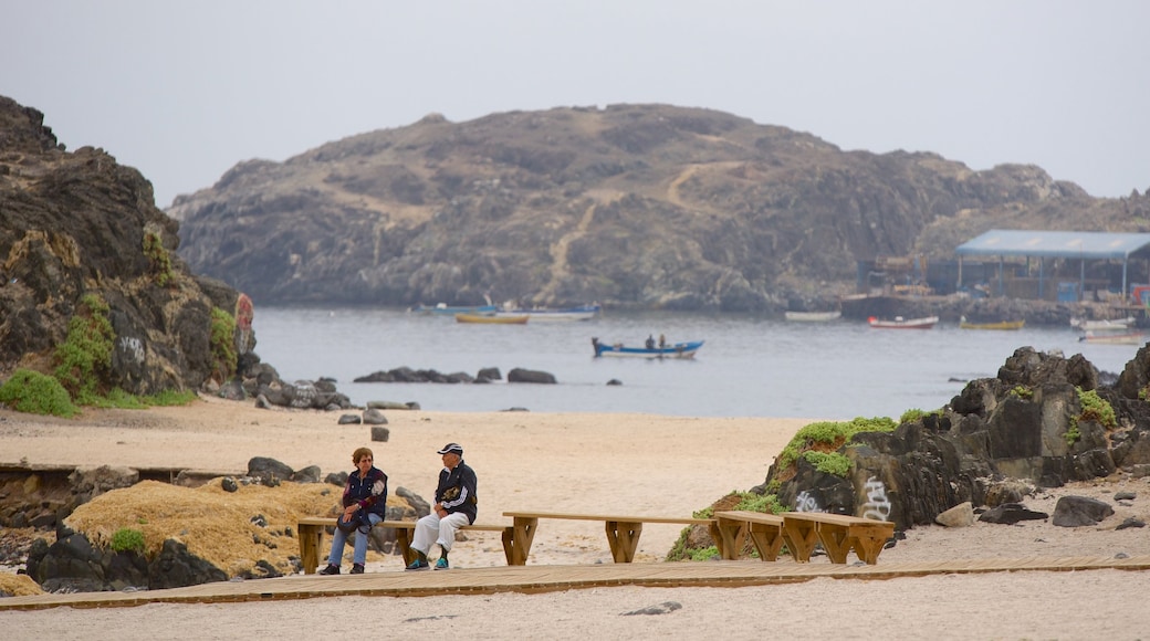 Playa Bahía Inglesa que incluye un lago o espejo de agua y también un pequeño grupo de personas