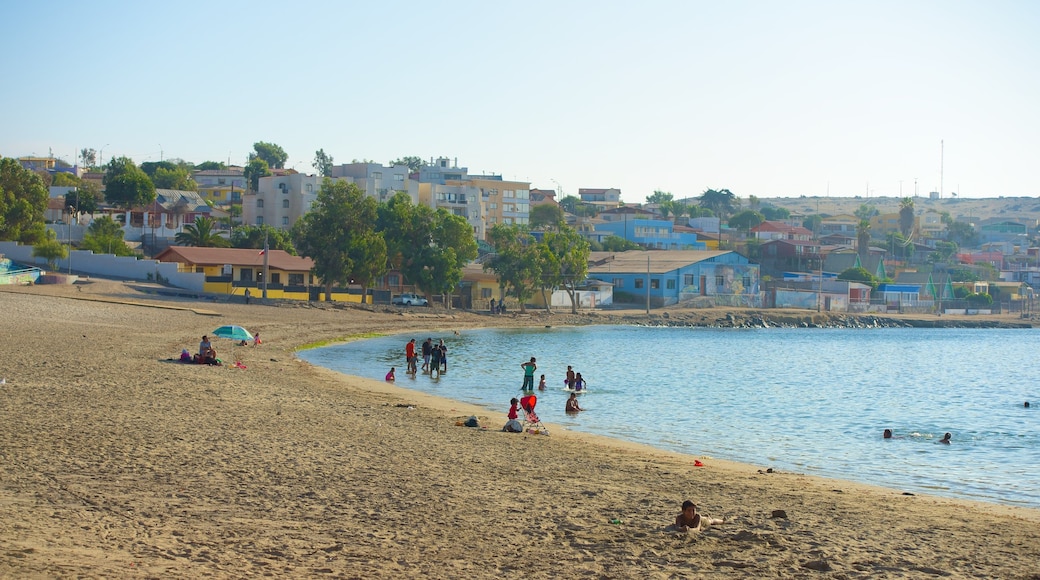 Caldera Beach which includes a beach and a coastal town