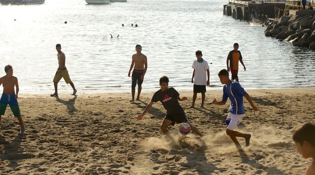 Playa Caldera que incluye una playa y también un pequeño grupo de personas