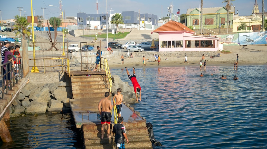 Playa Caldera mostrando una playa de arena y también un pequeño grupo de personas