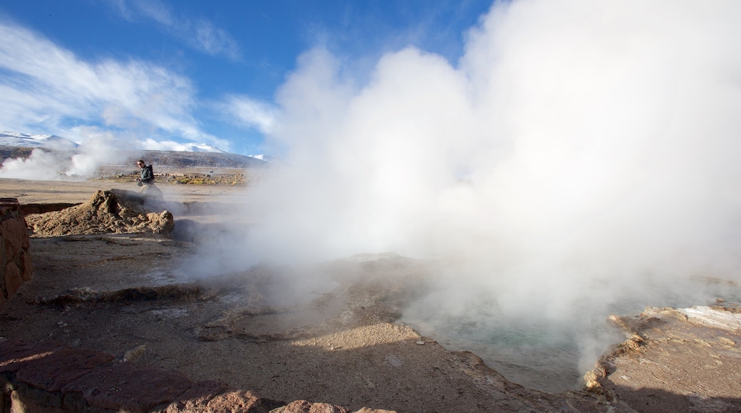 El Tatio Geyser Field showing mist or fog and tranquil scenes