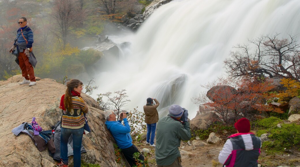 El Calafate que incluye una cascada y también un pequeño grupo de personas