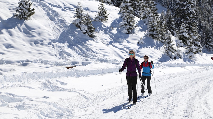 Station de ski de Méribel mettant en vedette neige et ski aussi bien que petit groupe de personnes