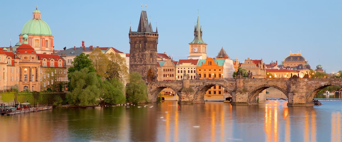 Charles Bridge which includes a city, a river or creek and heritage elements