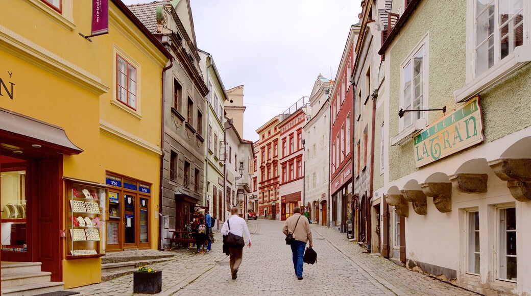 Südböhmen Region mit einem Straßenszenen und Stadt sowie kleine Menschengruppe