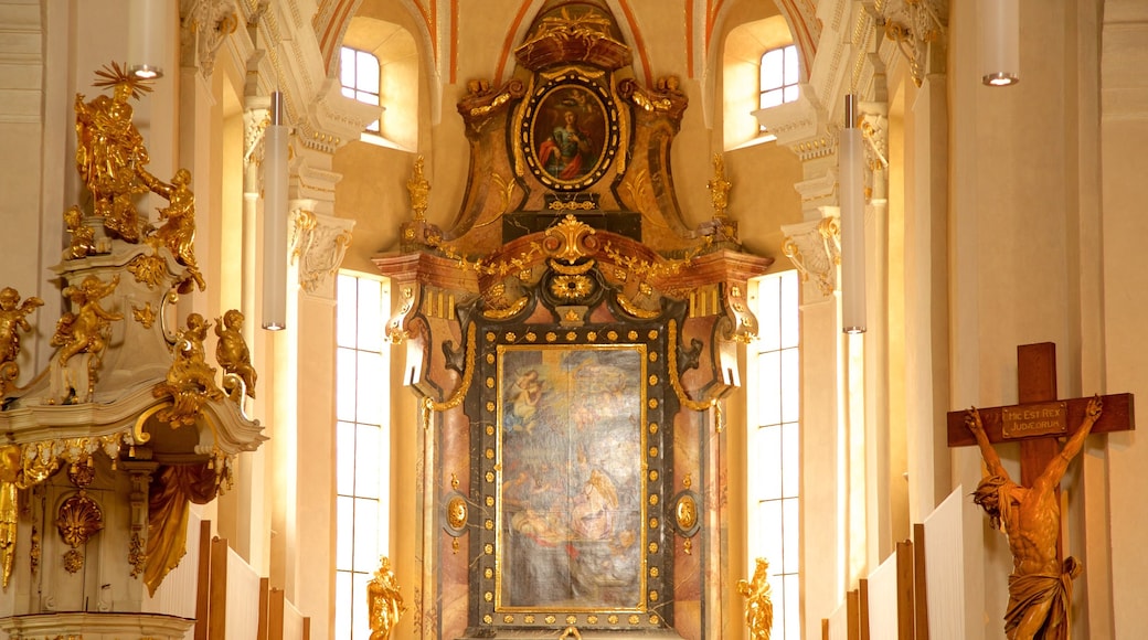 Ceské Budejovice ofreciendo vista interna, elementos religiosos y una iglesia o catedral