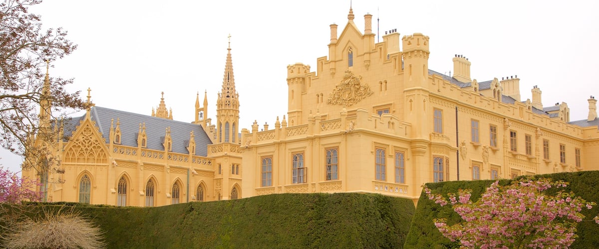 Lednice Liechtenstein Castle featuring château or palace, heritage elements and a garden