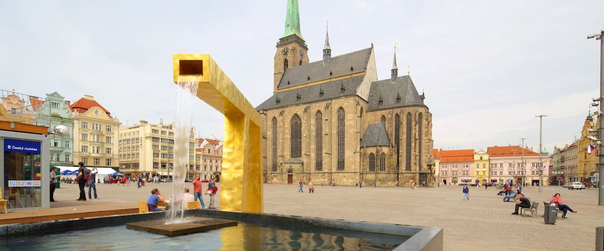 St. Bartholomew\'s Cathedral showing a square or plaza, a city and a church or cathedral