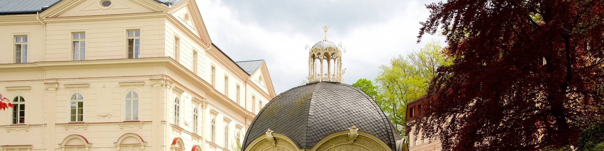 Karlovy Vary which includes a park, heritage elements and heritage architecture