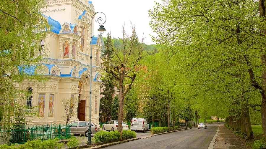 Karlovy Vary showing heritage architecture, a park and heritage elements